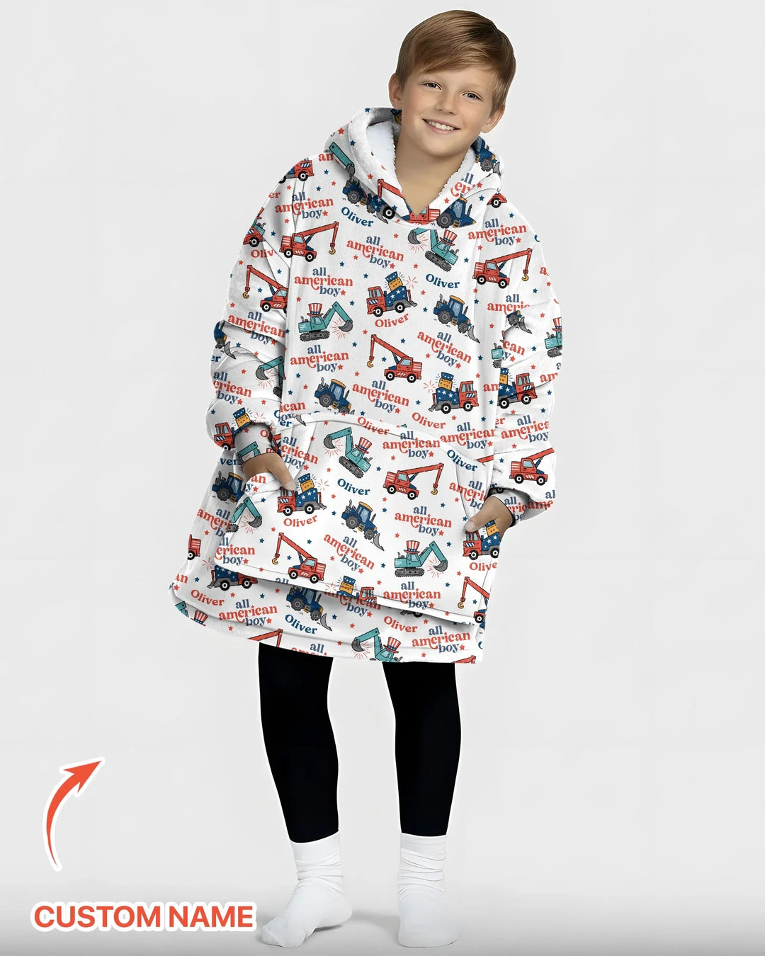 Personalisierbare All-American Boy Bambus-Decken-Kapuzenpullover