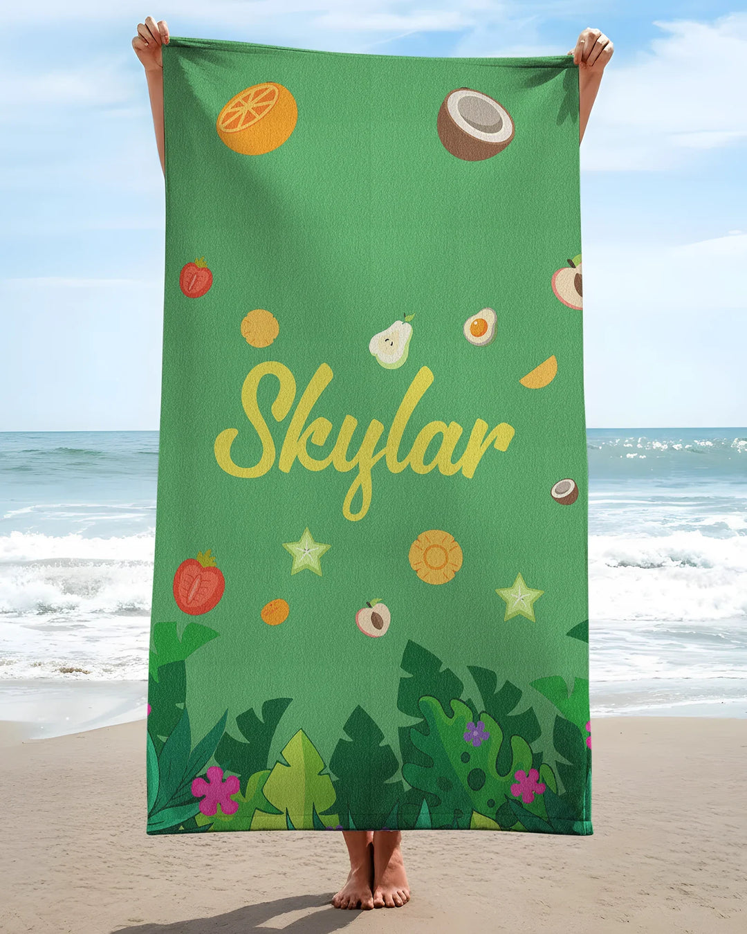 Personalisiertes Obst Palmen Meerestiere Bambus Strandtuch