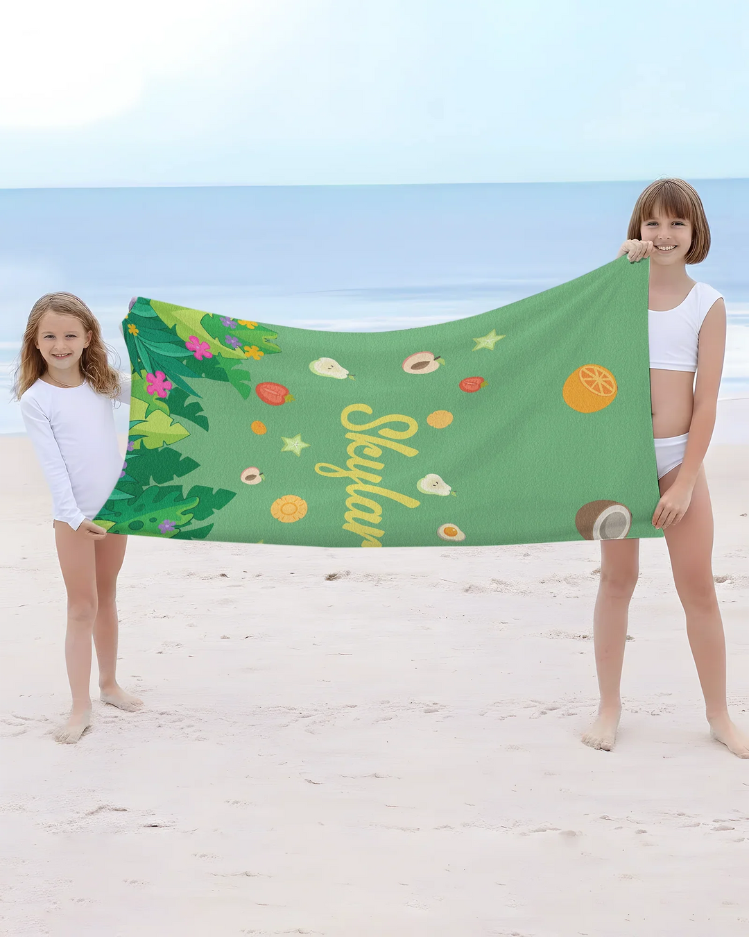 Personalisiertes Obst Palmen Meerestiere Bambus Strandtuch