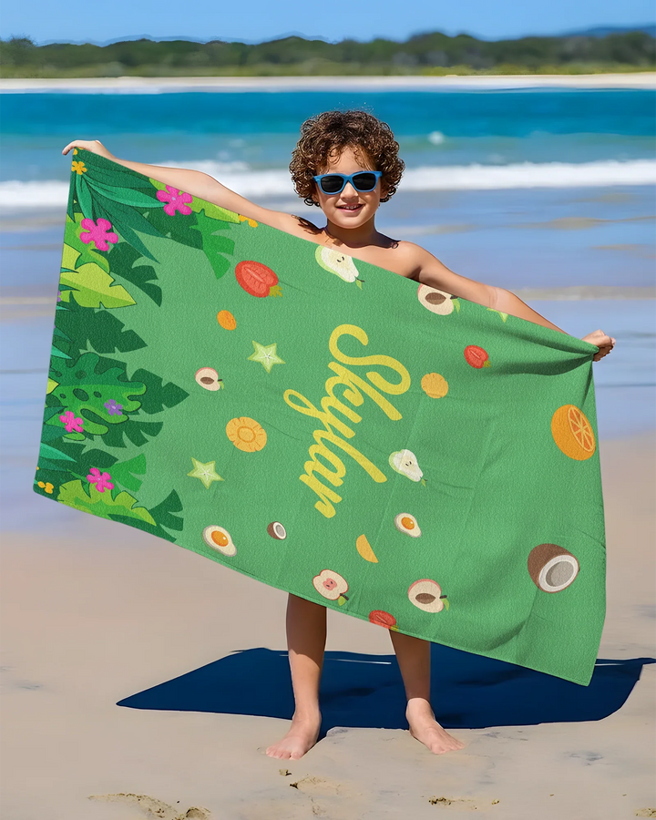 Personalisiertes Obst Palmen Meerestiere Bambus Strandtuch
