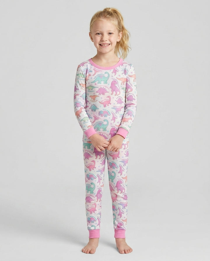 Pastel Dino Bamboo Two Piece Long Sleeve Pajama Set