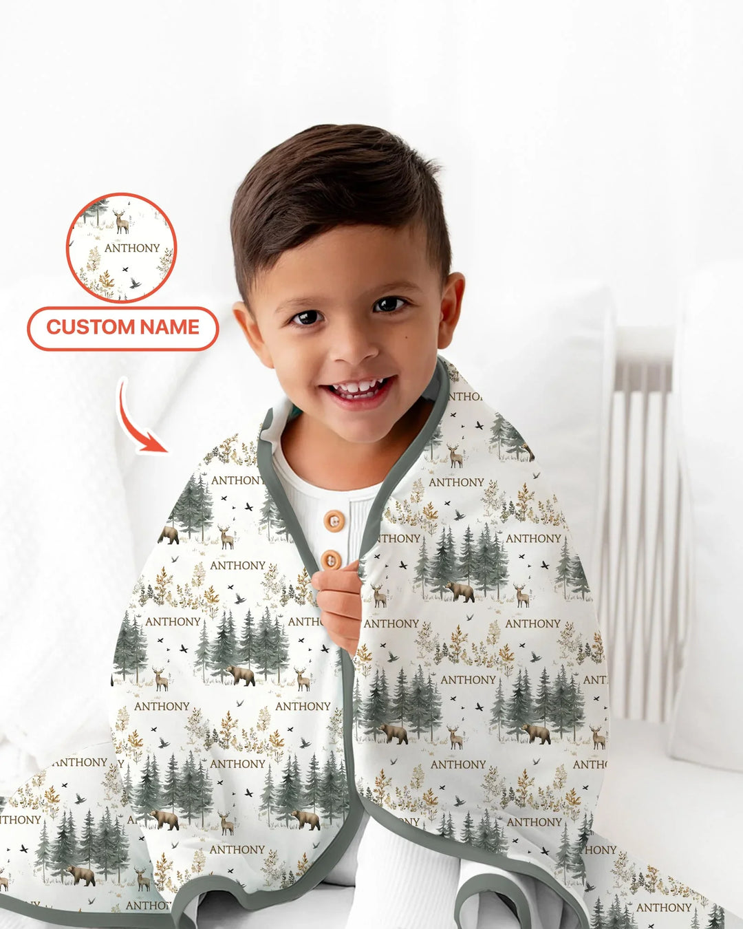 Custom Name Forest Bear Deer Bamboo Blanket