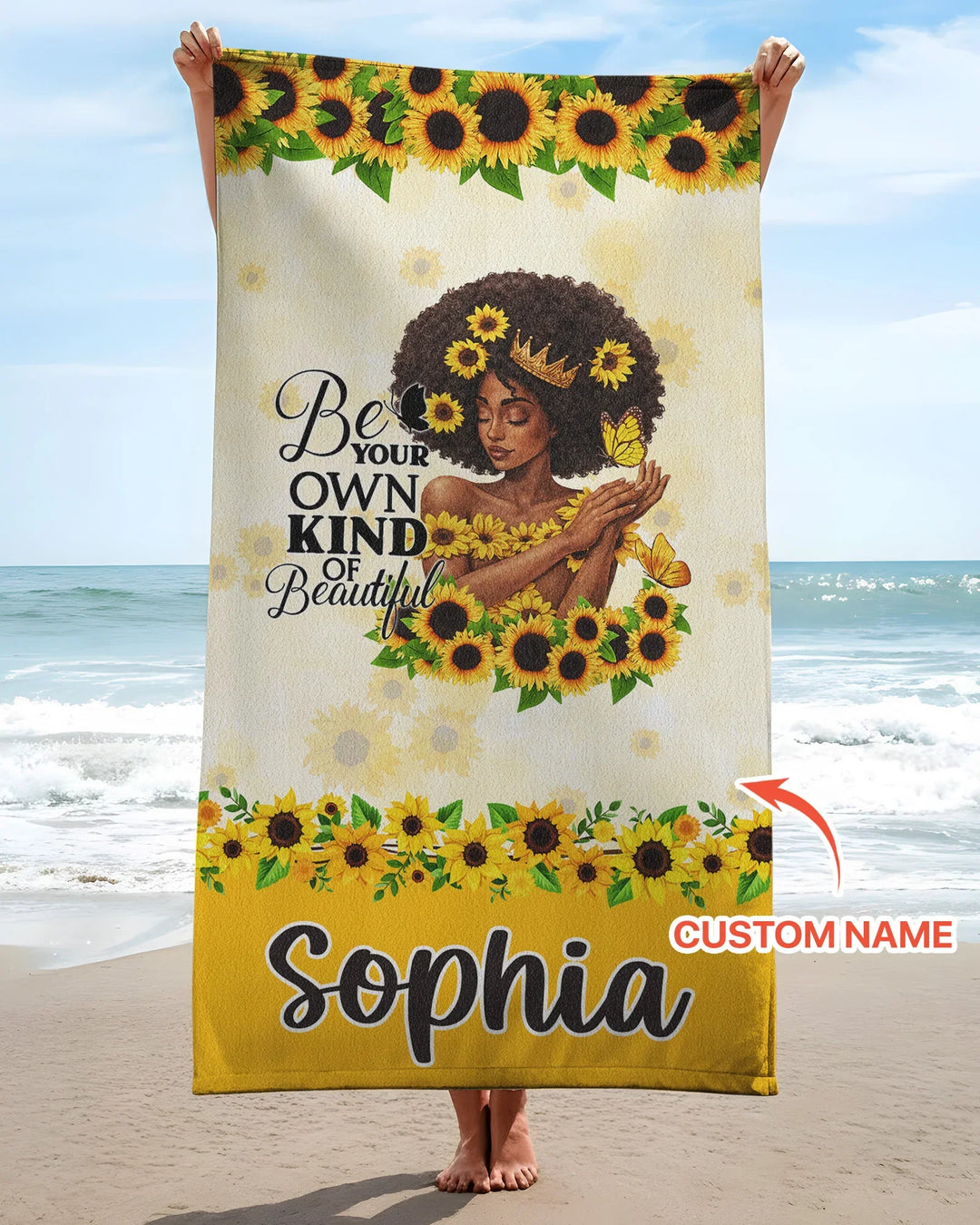 Custom Name Sunflower Queen Bamboo Beach Towel