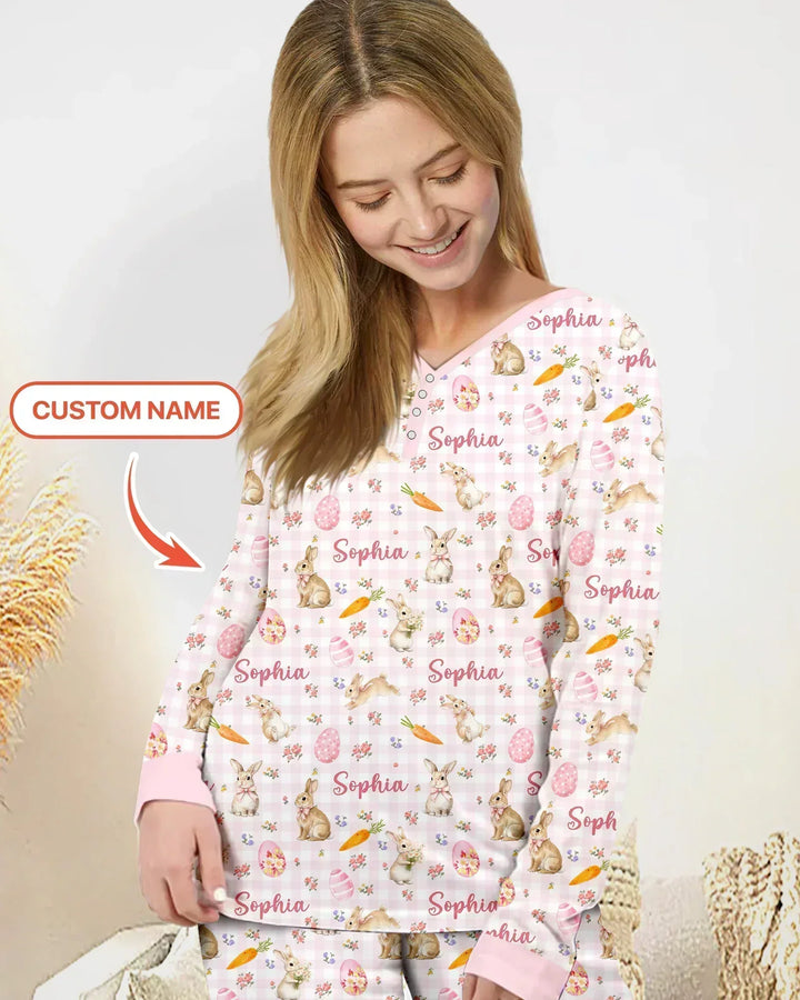 Personalisierbares Häschen-Garten Bambus Damen-Pyjama-Set
