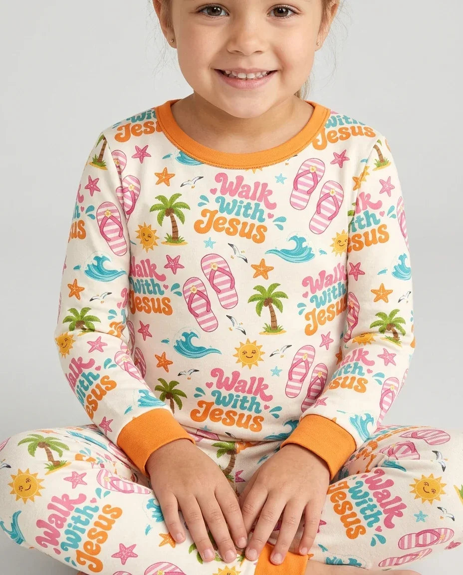 Groovy Summer Walk With Jesus Bamboo Two Piece Long Sleeve Pajama Set