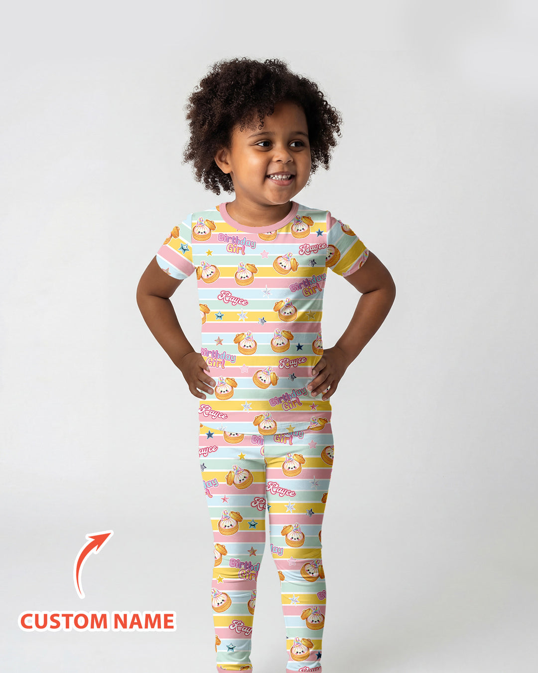 Custom Dumpling Birthday Girl  Bamboo Two Piece Short Sleeve Pajama Set