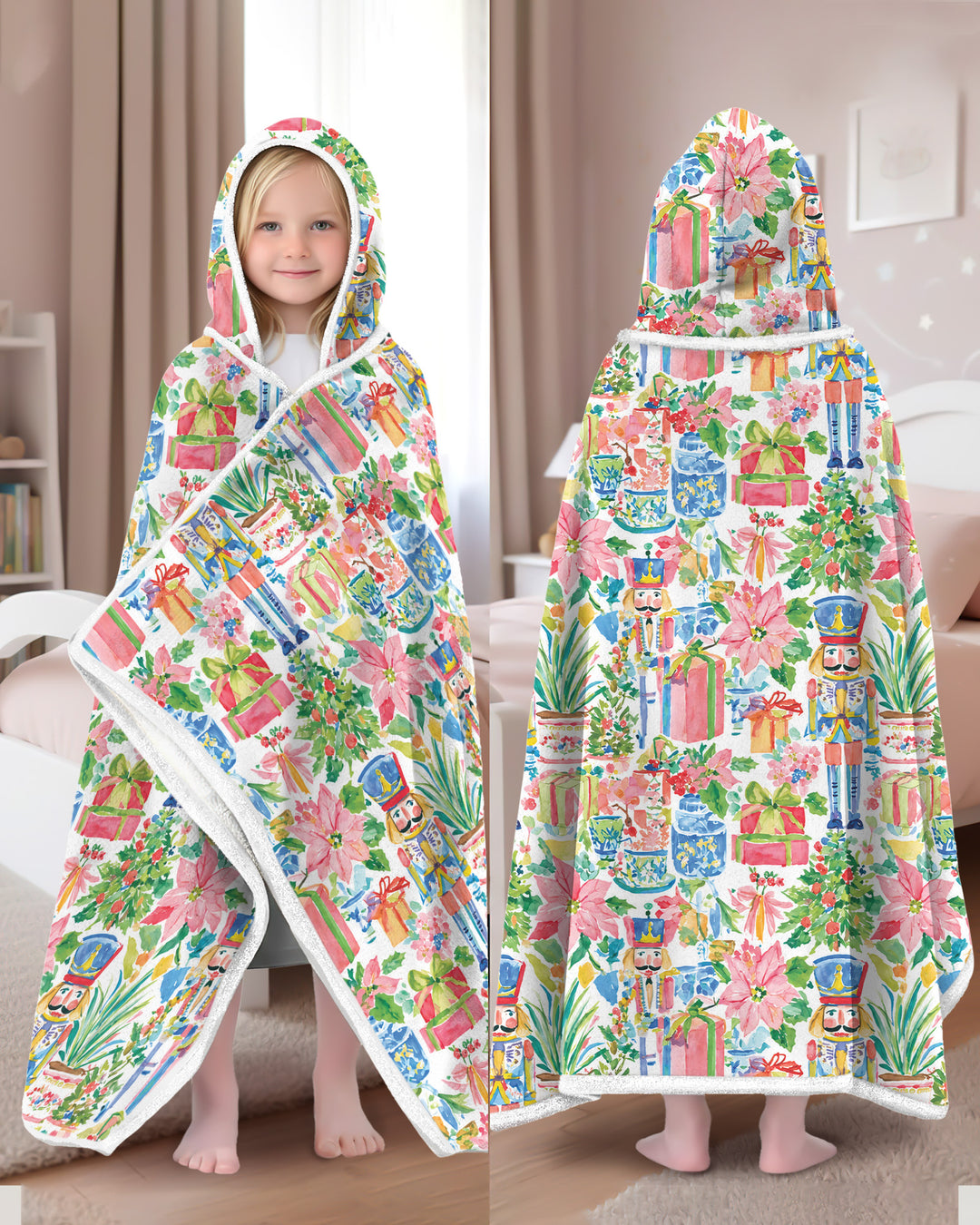 Watercolor Nutcracker Holiday Wearable Hooded Blanket