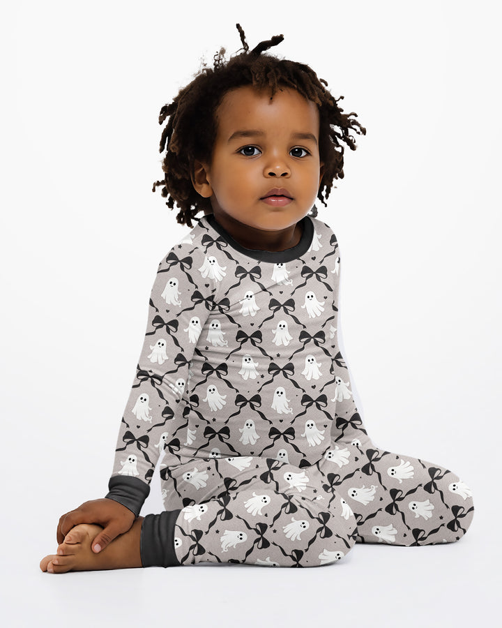 Cute Ghost Boo Coquette Halloween Bamboo Two Piece Long Sleeve Pajama Set