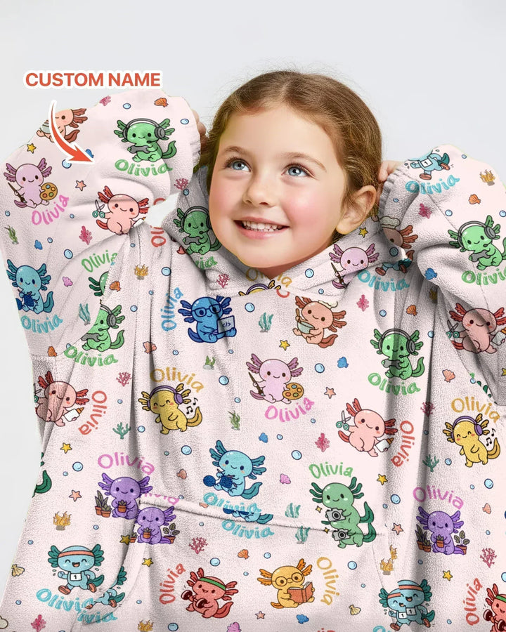 Personalisierte Namenssüße Hobby Axolotl Bambus Decken-Kapuzenjacke