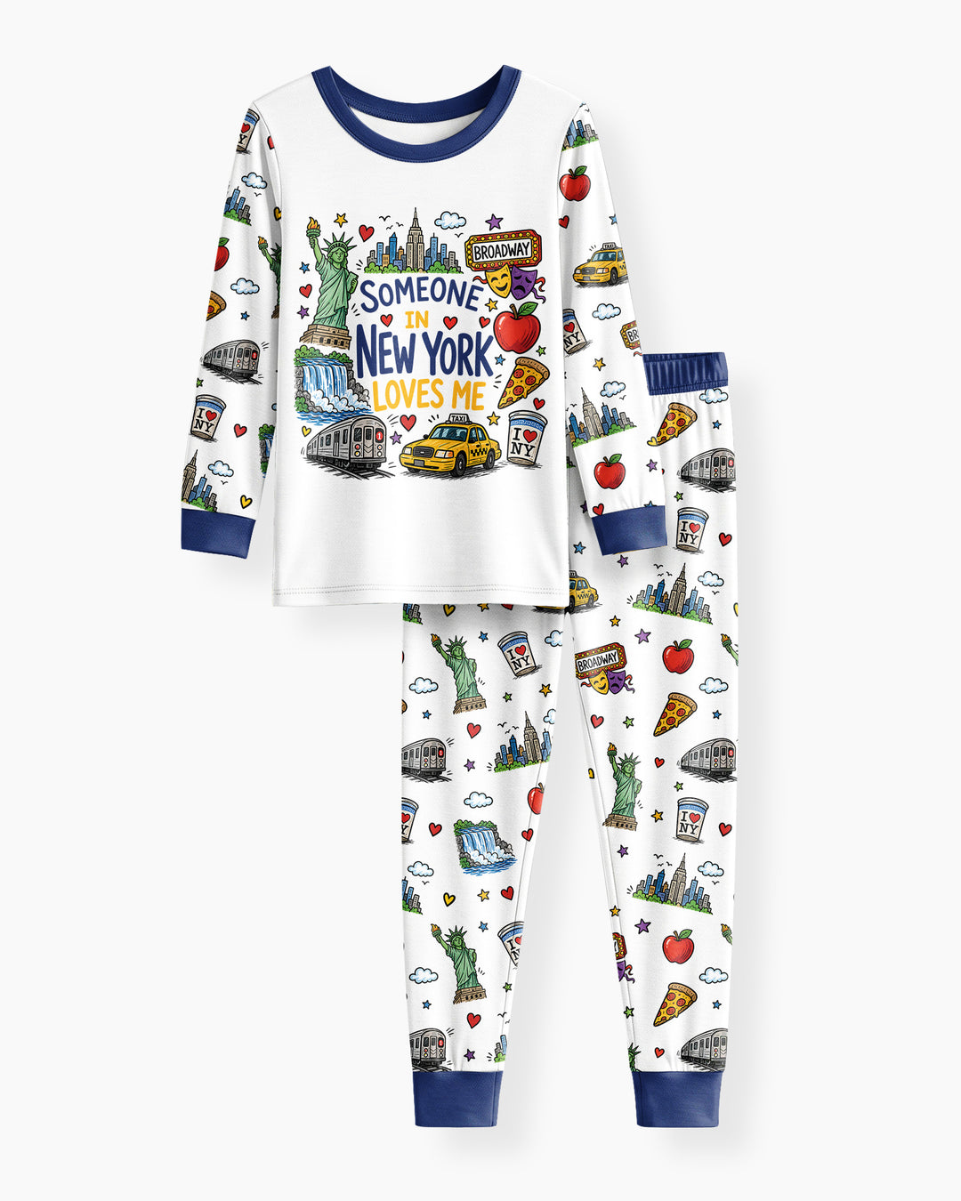 Someone in New York Loves Me Bamboo Two Piece Long Sleeve Pajama Set (A)