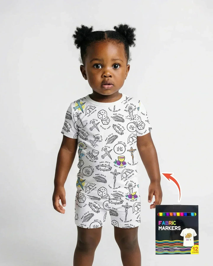 Template Zweiteiliges Pyjama-Set mit kurzen Ärmeln und Shorts