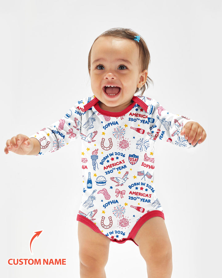 Born in 2026 America’s 250th Year Custom Name Bamboo Bodysuit