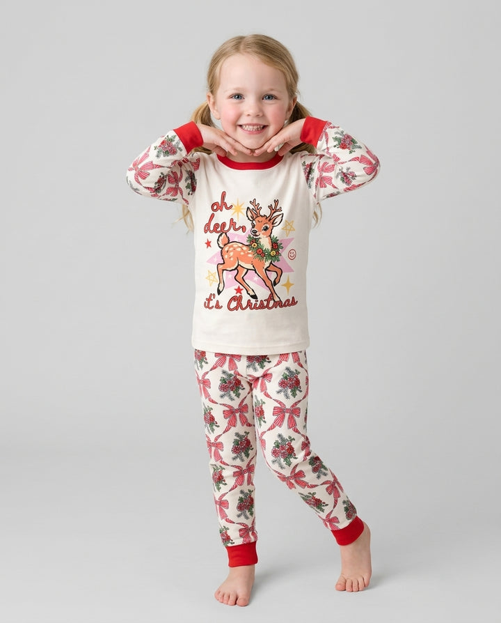 Vintage Oh Deer Christmas Bamboo Two Piece Long Sleeve Pajama Set