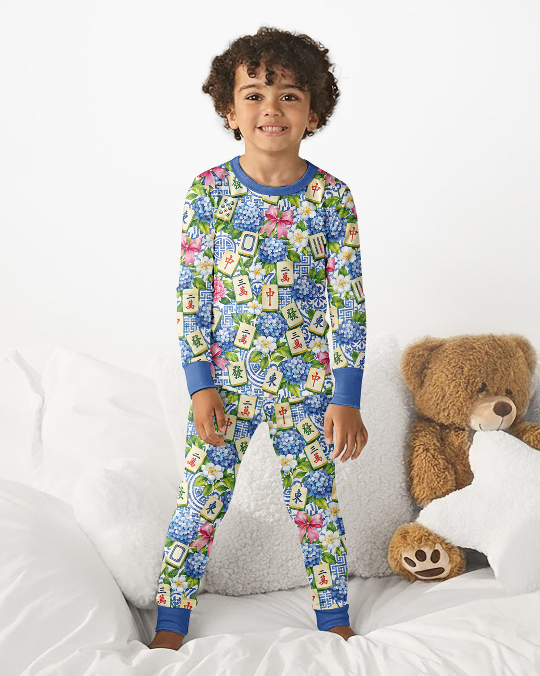 Mahjong in Bloom Bamboo Two Piece Long Sleeve Pajama Set