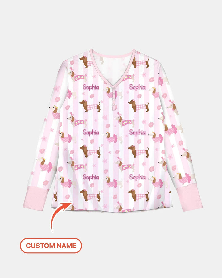 Custom Name Easter Dachshunds Family Matching Bamboo Women Pajama Set