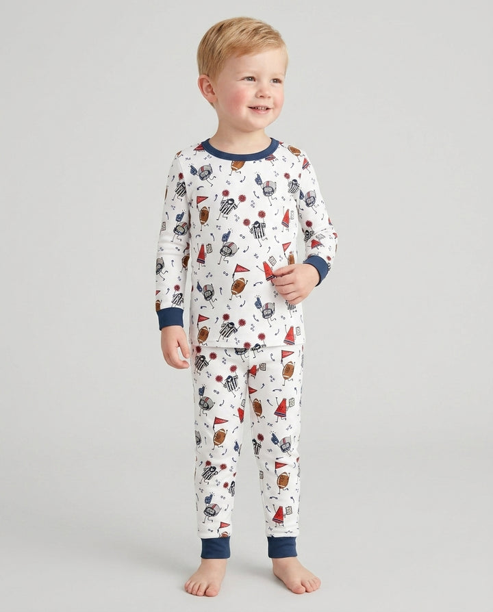 Happy Football Doodles Bamboo Two Piece Long Sleeve Pajama Set