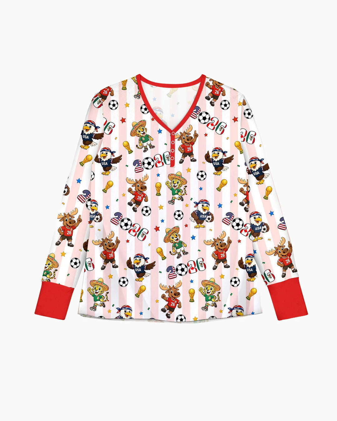 Striped Cute Mascots Soccer Cup 2026 Bamboo Women Pajama Set