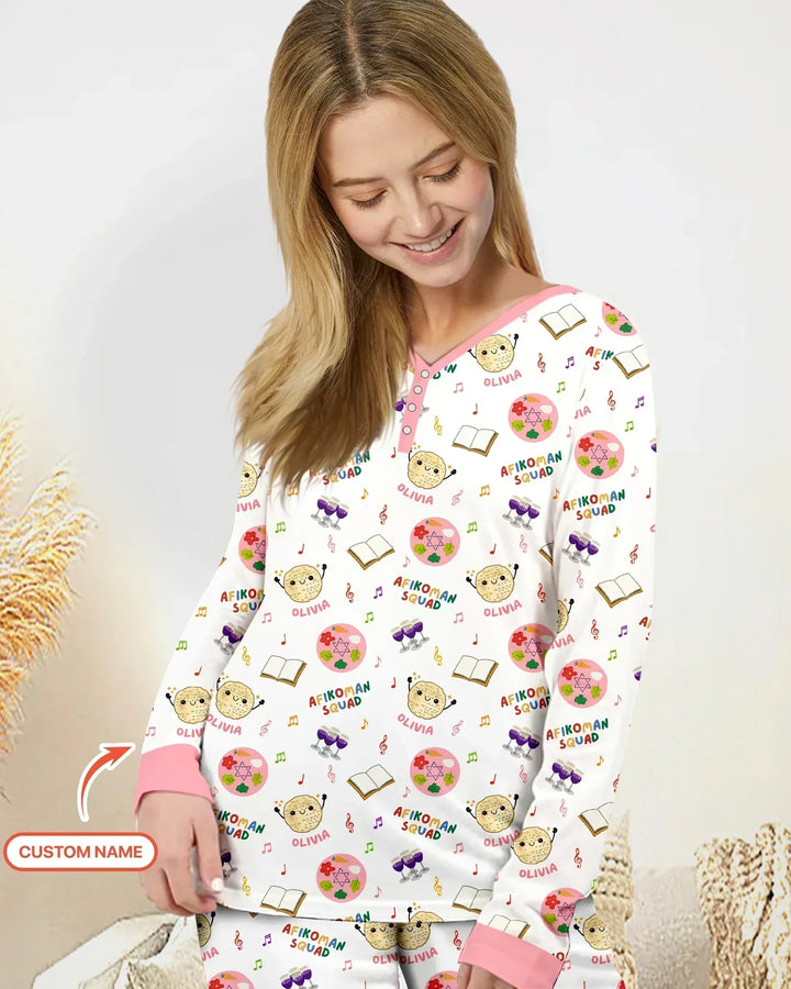 Benutzerdefinierter Name Pessach Afikoman Squad Bambus Damen Pyjama Set