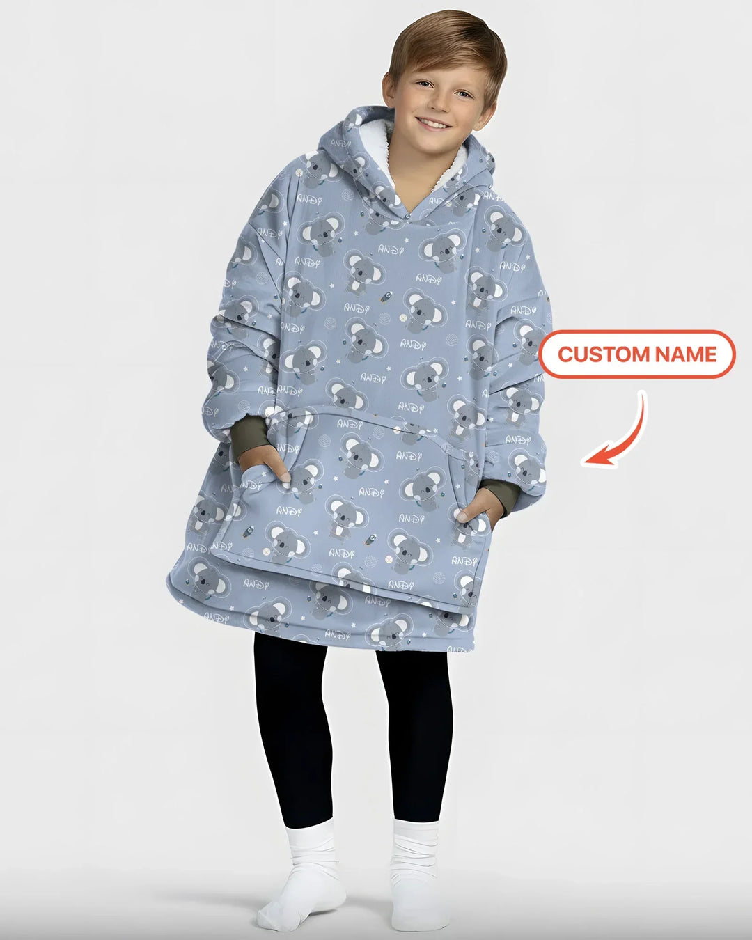 Custom Name Cosmic Koala Bamboo Blanket Hoodie