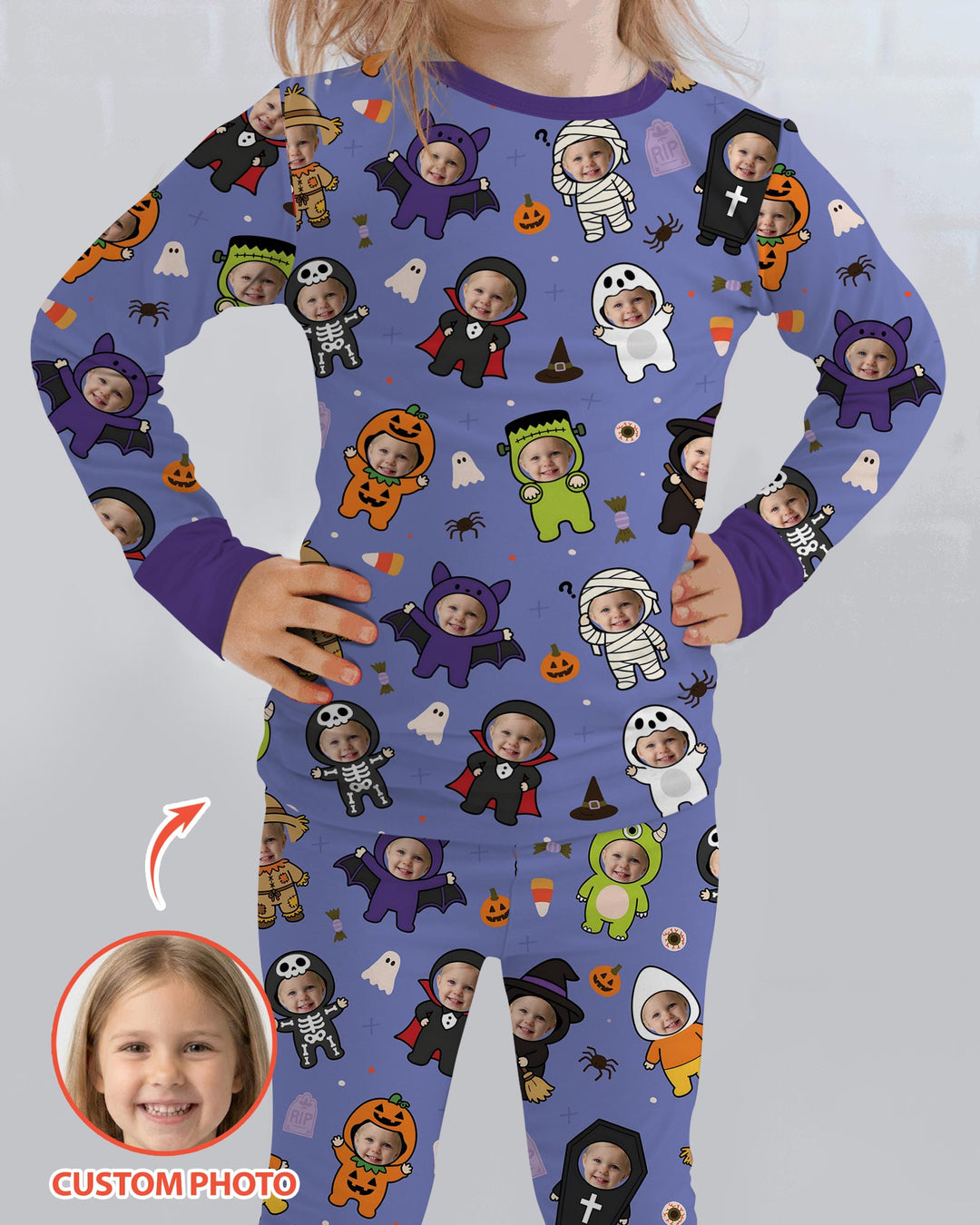 Custom Photo Little Halloween Crew Bamboo Two Piece Long Sleeve Pajama Set