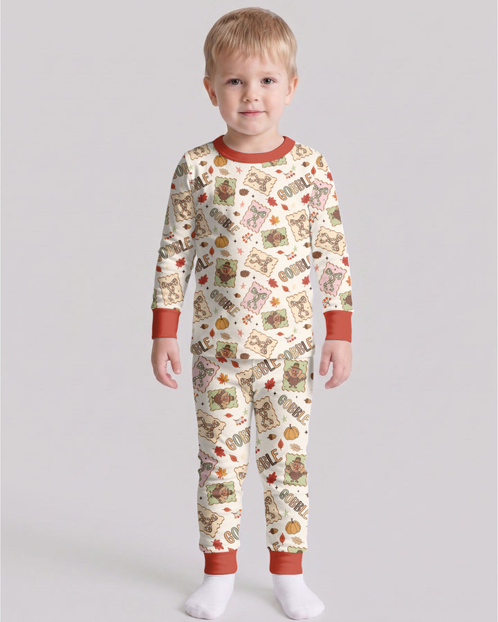 Preppy Thanksgiving Gobble Bamboo Two Piece Long Sleeve Pajama Set
