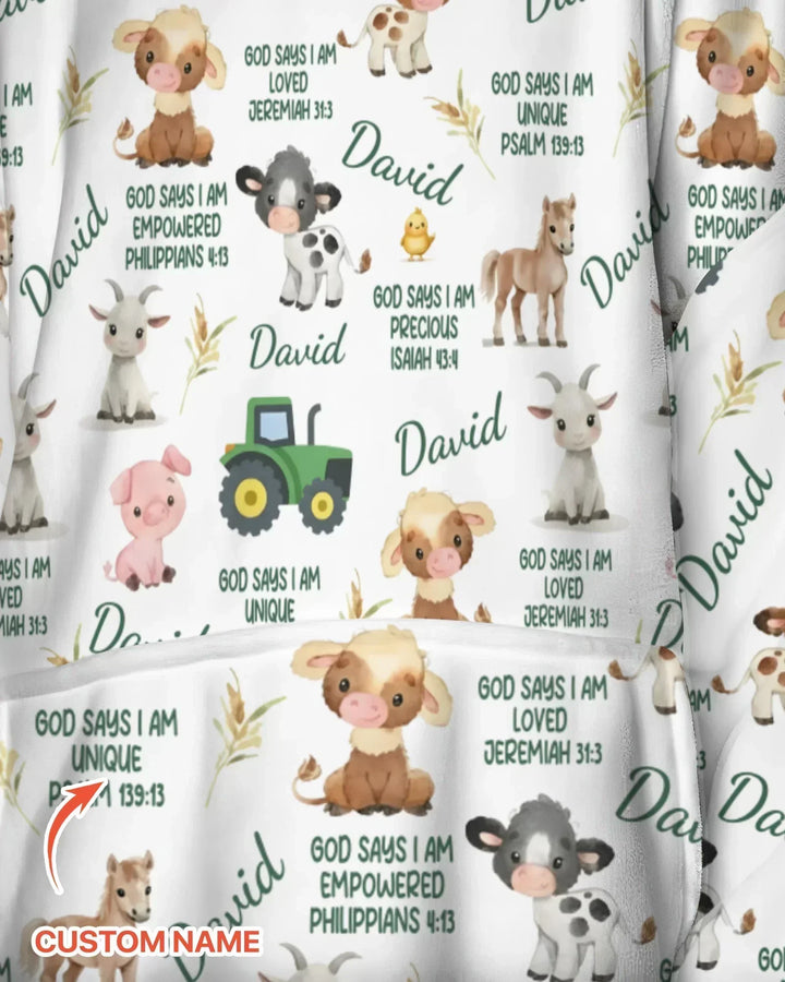 Personalisierbarer Name Gott Sagt Ich Bin Bauernhoftiere Bambus Decken-Hoodie