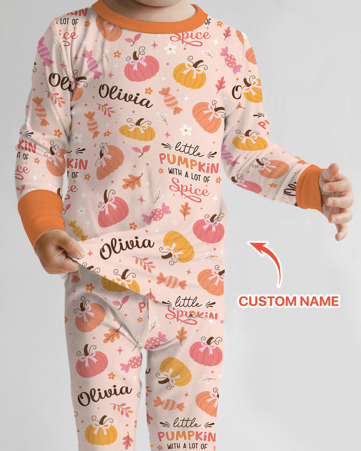 Custom Name Little Pumpkin With A Lot Of Spice Bamboo Two Piece Long Sleeve Pajama Set