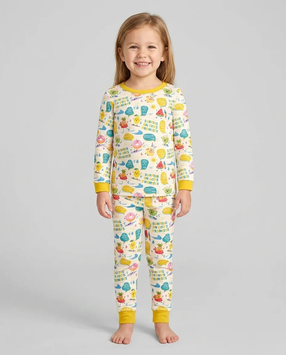 Zweiteiliges Langarm-Pyjama-Set mit Sommerfrüchten