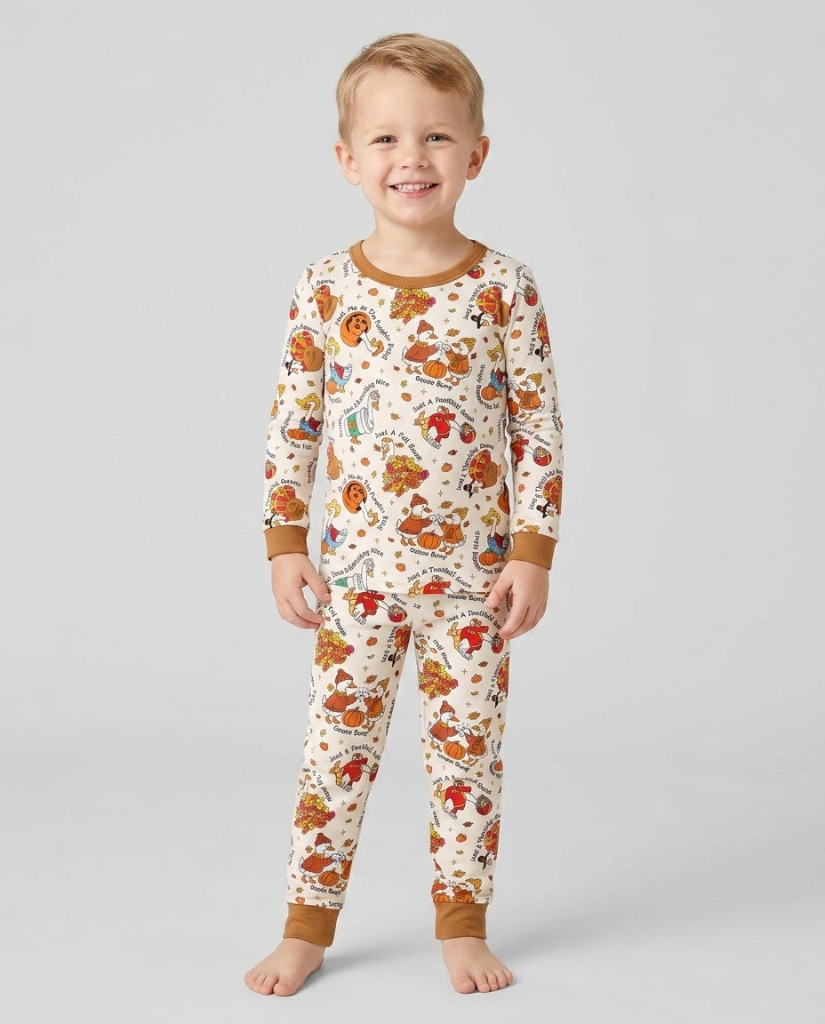 Just A Fall Goose Family Matching Bamboo Two Piece Long Sleeve Pajama Set