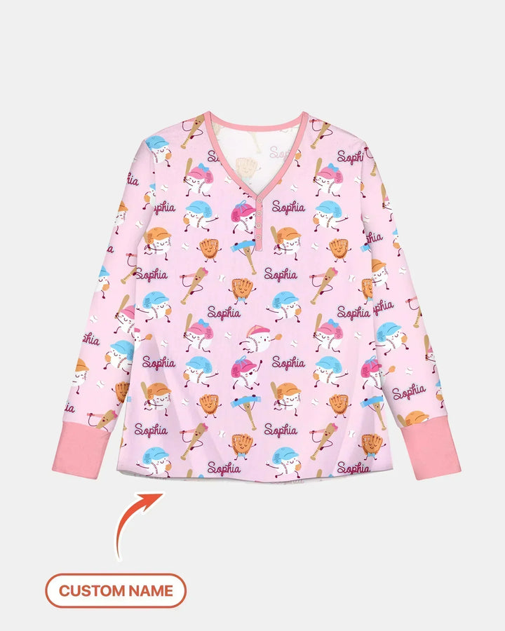 Kundenspezifischer Name Ballparl Familie Passender Bambus Damen Pyjama Set