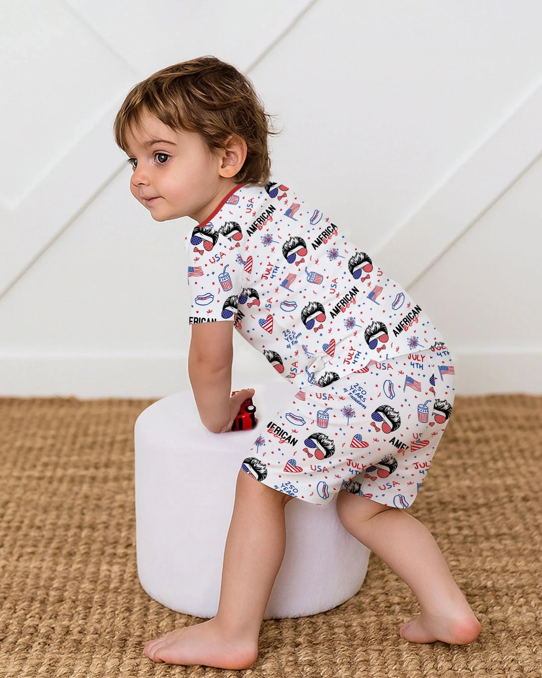 Doodle American Flag Glasses Family Matching Bamboo Two Piece Short Sleeve Shorts Pajama Set