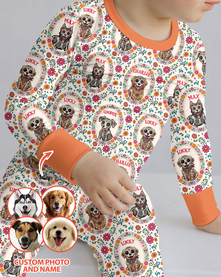 Hispanic Floral Dog Bamboo Two Piece Long Sleeve Pajama Set
