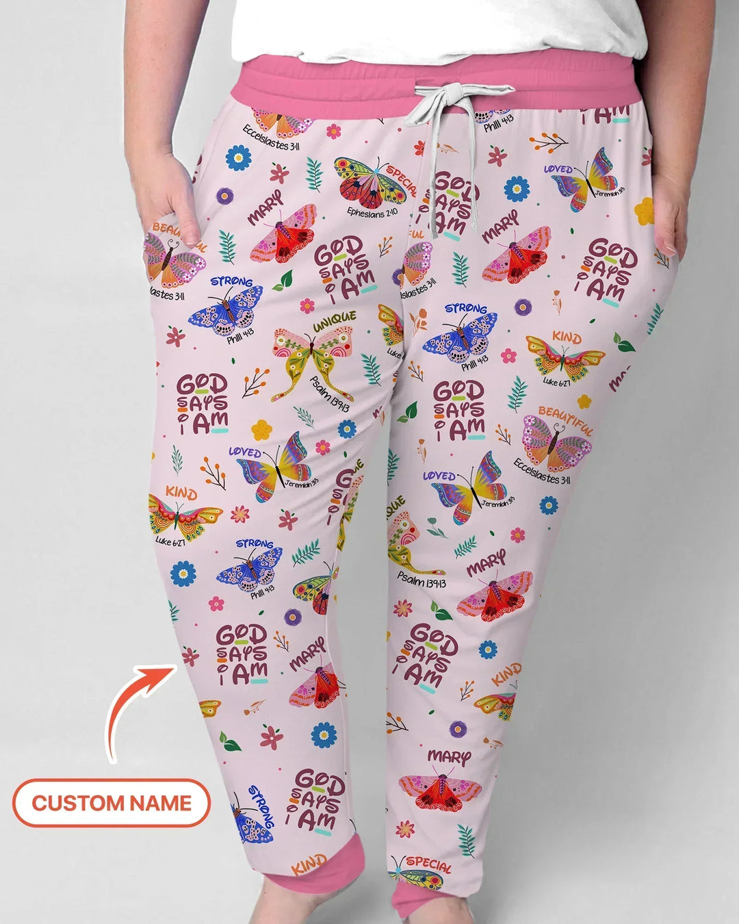 Personalisierter Name Gott sagt, ich bin ein Pyjama-Set für Damen mit Schmetterlings-Bambus