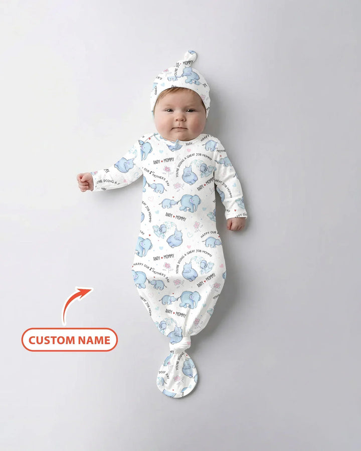 Custom Name Mother & Baby Elephant Bamboo Knot Gown
