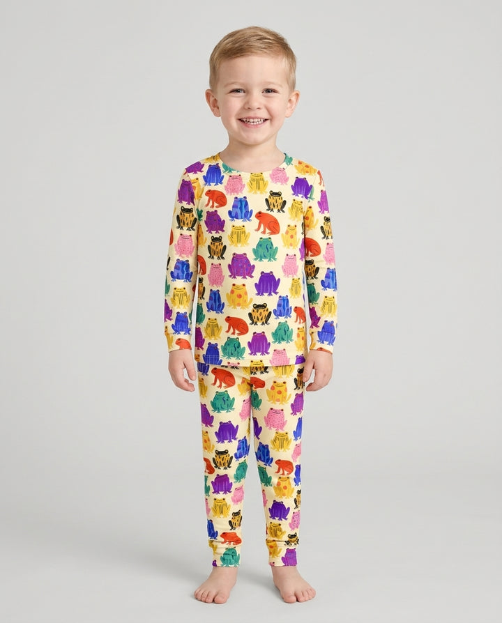 Rainbow Frog Parade Bamboo Two Piece Long Sleeve Pajama Set