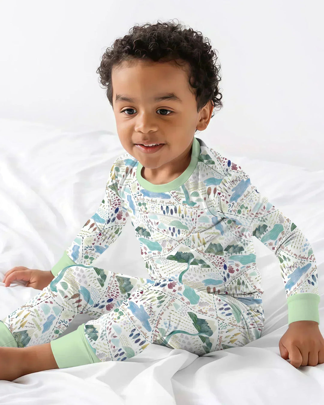 Whimsical Psalms 23 Map Bamboo Two Piece Long Sleeve Pajama Set