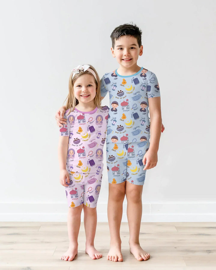 Template Zweiteiliges Pyjama-Set mit kurzen Ärmeln und Shorts
