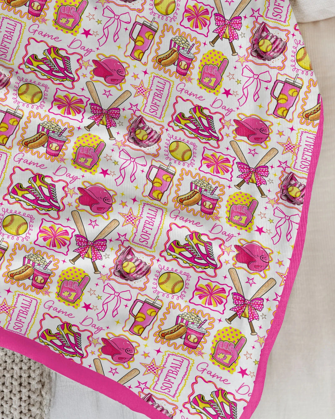 Pink Softball Game Day Bamboo Blanket