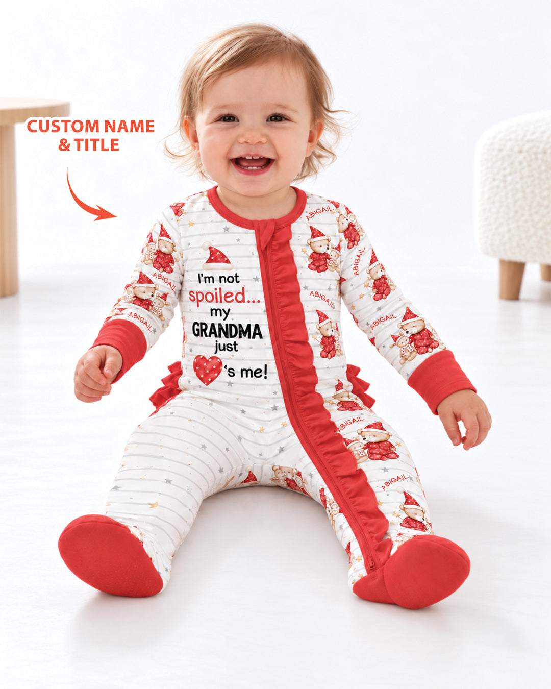 Custom Name I'm Not Spoiled Bamboo Zipper Ruffle Footie