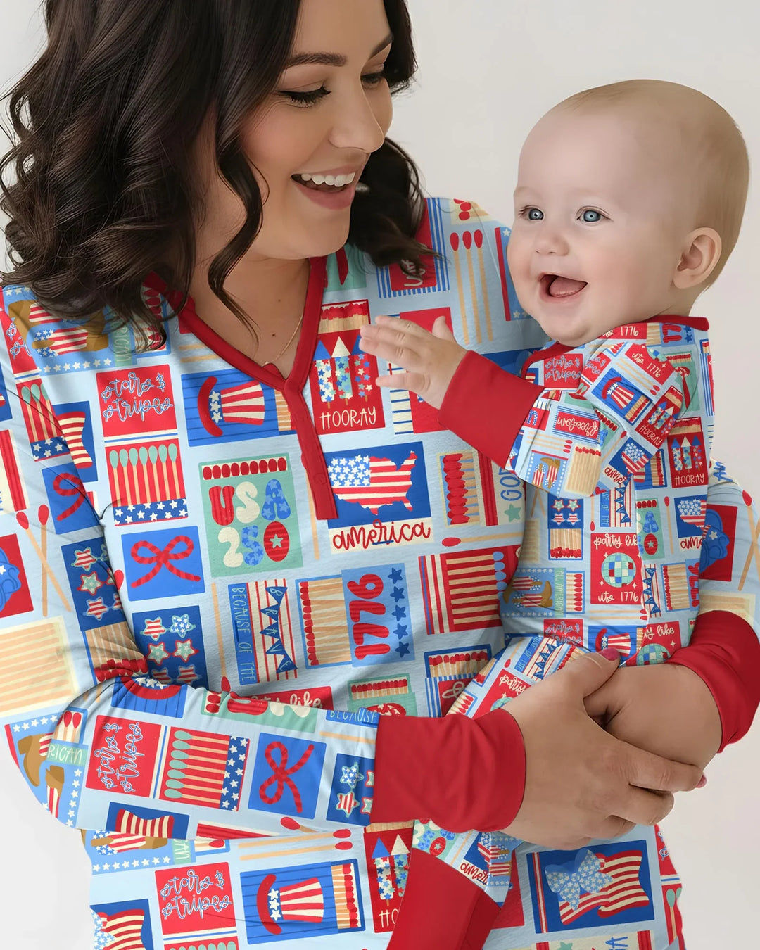 Patriotisches Streichholzschachtel-Pyjama-Set aus Bambus für Damen im Partnerlook