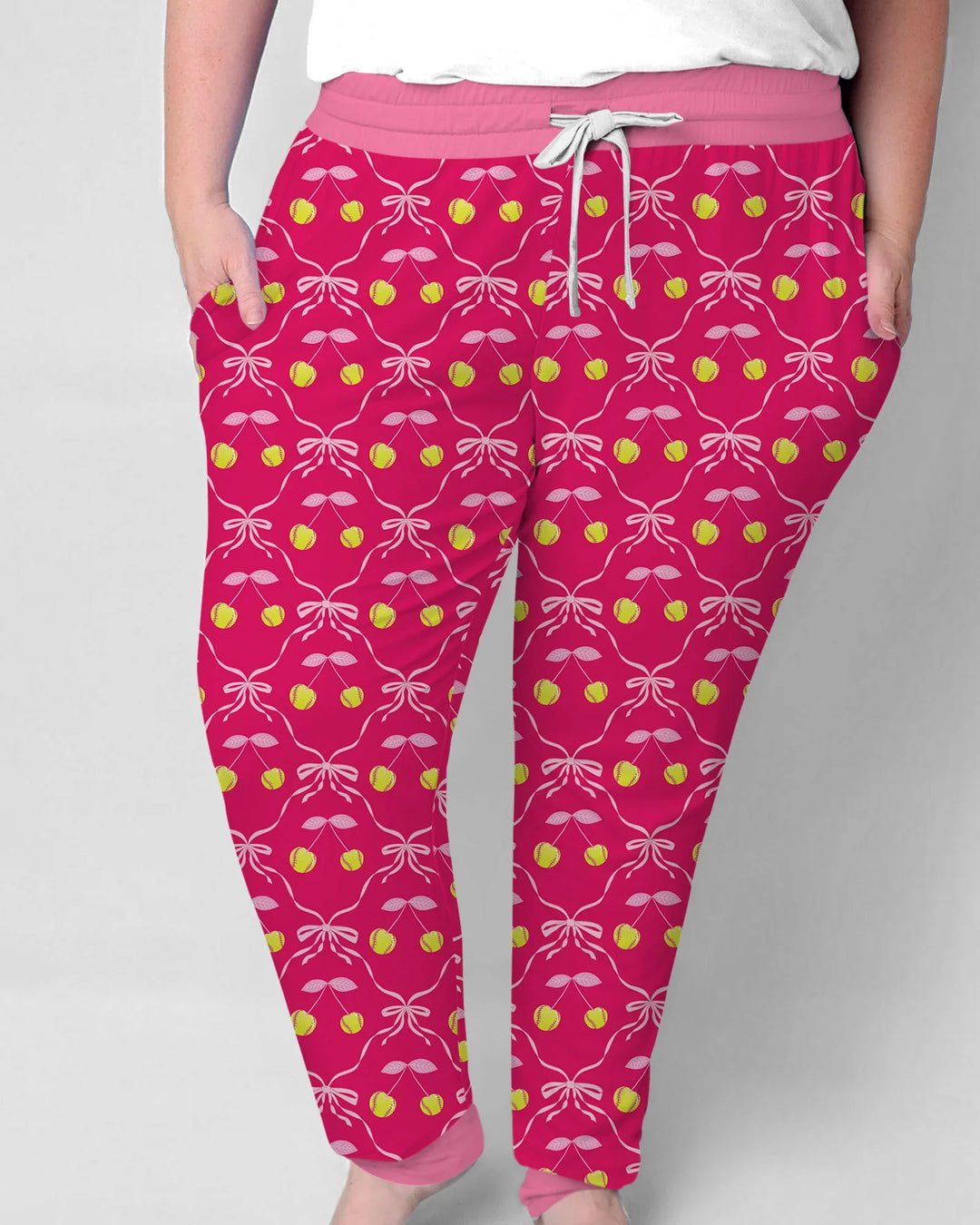 Kirsch-Baseball-Softball-Mama-und-Mädchen-passendes-Bambus-Damen-Pyjama-Set