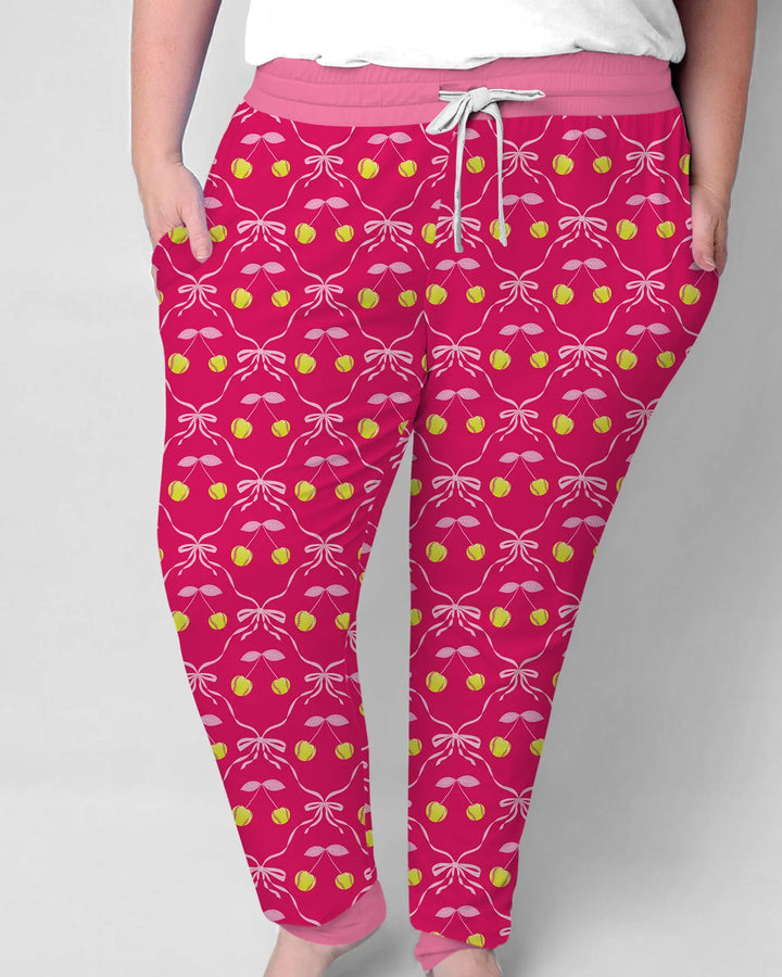 Kirsch-Baseball-Softball-Mama-und-Mädchen-passendes-Bambus-Damen-Pyjama-Set