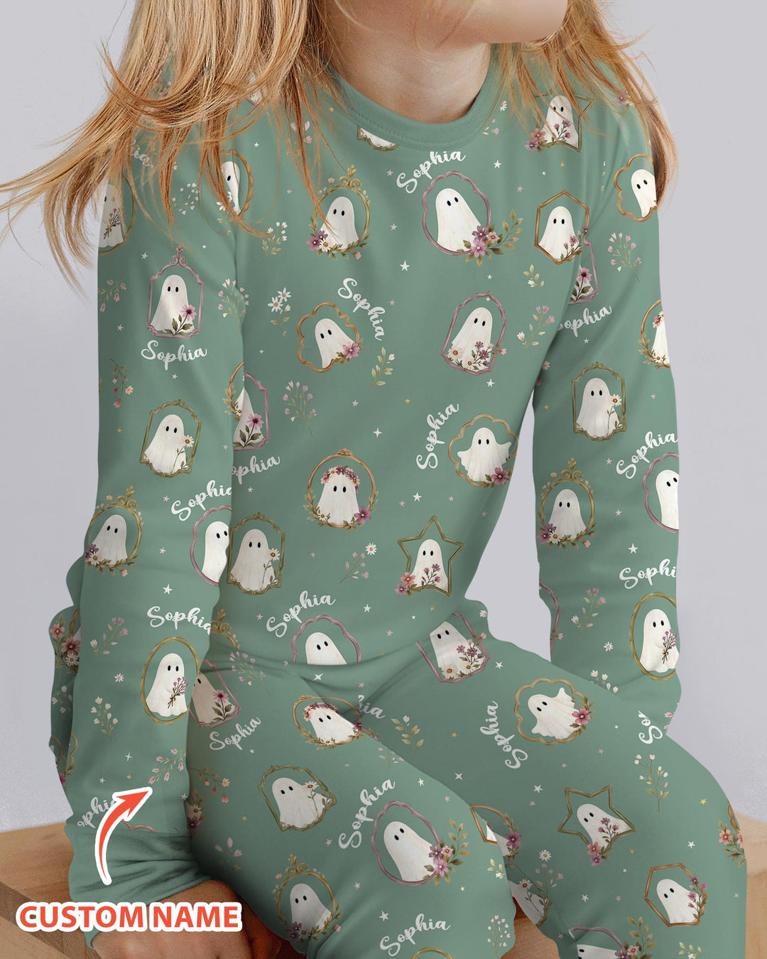 Vintage Floral Ghost Halloween Bamboo Two Piece Long Sleeve Pajama Set