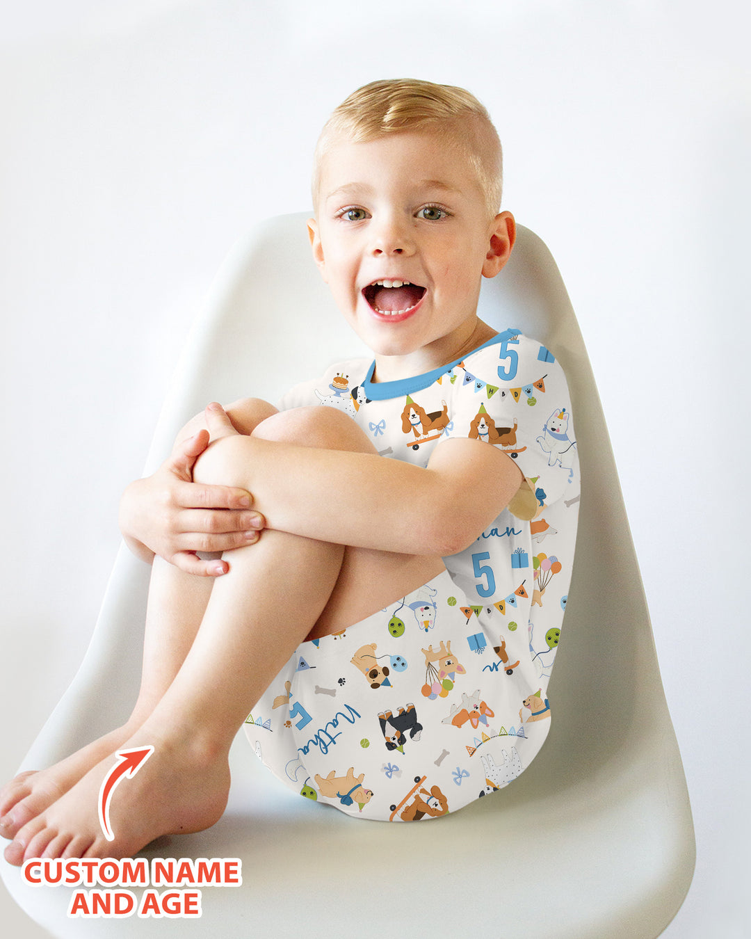 Custom Name Birthday Dogs Party Bamboo Two Piece Short Sleeve Shorts Pajama Set