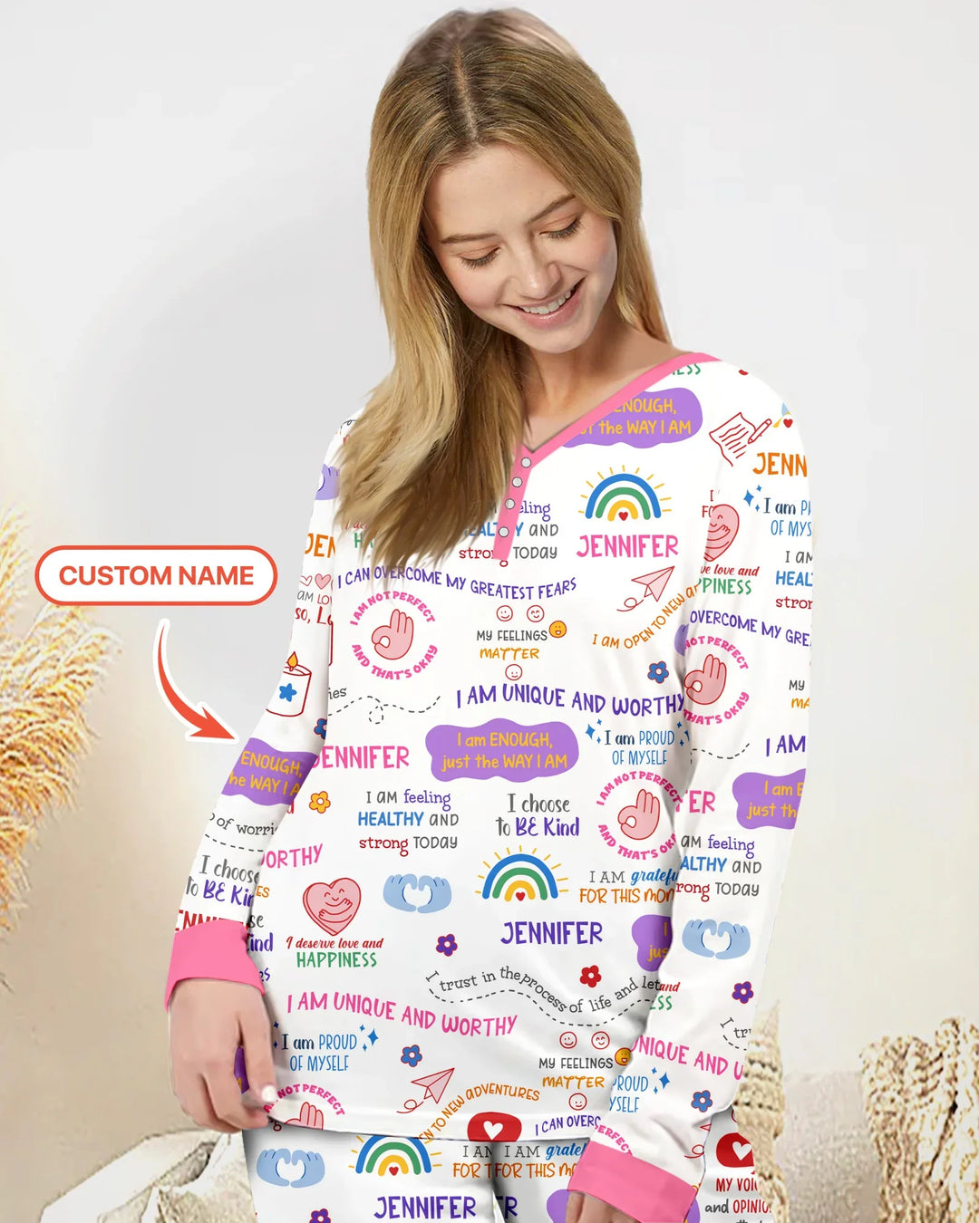 Tägliche Affirmationen Schlafanzug-Set für Mama & Baby aus Bambus für Damen