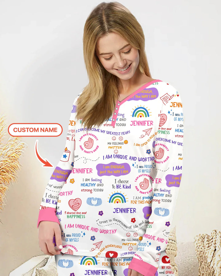 Tägliche Affirmationen Schlafanzug-Set für Mama & Baby aus Bambus für Damen