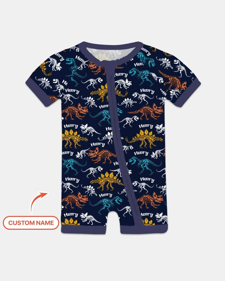 Dino Bones Parade Custom Name Bamboo Shorty Zippy
