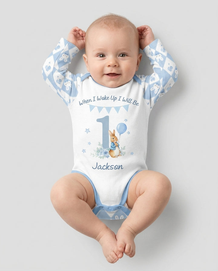 Custom Name When I Wake Up Bunny Birthday Bamboo Bodysuit