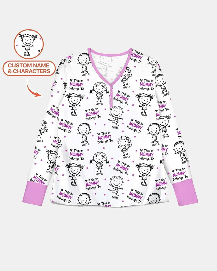 Personalisierter Name „Diese Mama gehört zu“ Doodle Bambus Damen Pyjama-Set