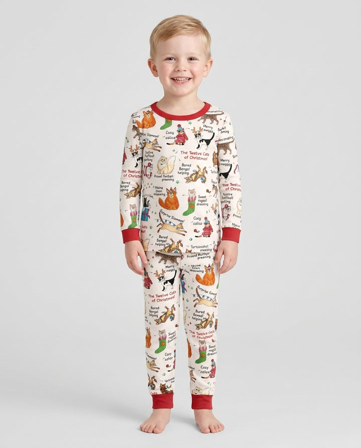 The 12 Cats of Christmas Bamboo Two Piece Long Sleeve Pajama Set